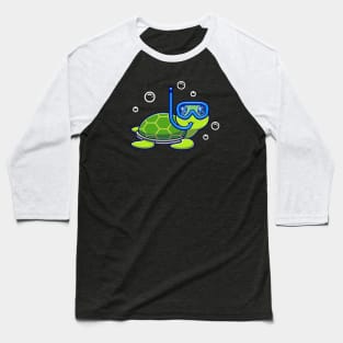 Cute Turtle Snorkeling In The Sea Cartoon Vector Icon Illustration Baseball T-Shirt